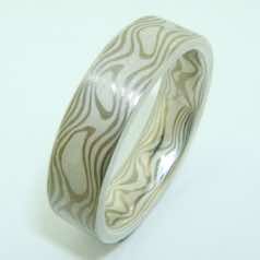 18k white gold and silver mokume gane flat band. Please go to online shop for prices.
