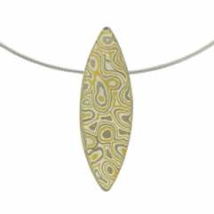 22k gold, 18k white gold and silver mokume gane marquise pendant.  