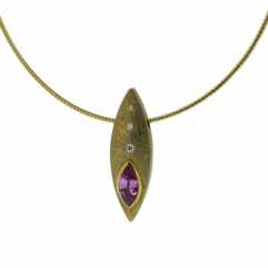 22k gold and platinum mokume gane marquise pendant with marquise pink sapphire and brilliant cut diamonds. 