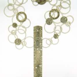 18k white gold and silver mokume gane 'Stroom' necklace with diamond details.  POA.