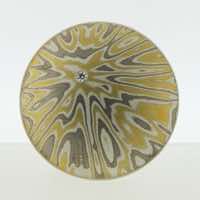 Radiant patterned 22k gold, 18k white gold and silver mokume gane discus brooch (31mmø) with diamond detail. 