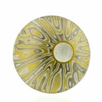 Radiant patterned 22k gold, 18k white gold and silver mokume gane discus brooch with 22k gold rimmed cutaway and diamond details. 